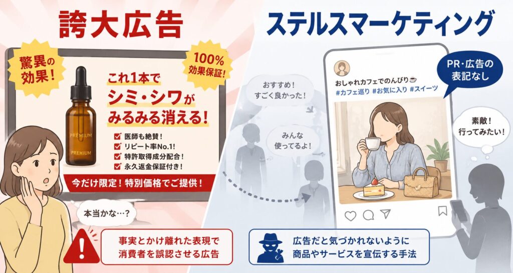 誇大広告、ステルスマーケティングの意味、違い